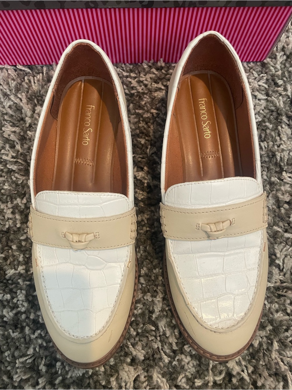 Franco Sarto Cream and White Croc-Embossed Penny Loafers - Picture 2 of 5